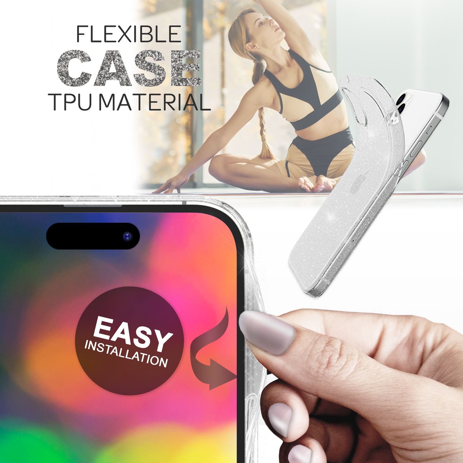 Hülle für iPhone 14 Pro - Glitzer Handyhülle Durchsichtig Anti-Gelb Glitter Case Transparent NALIA Transparente Hülle