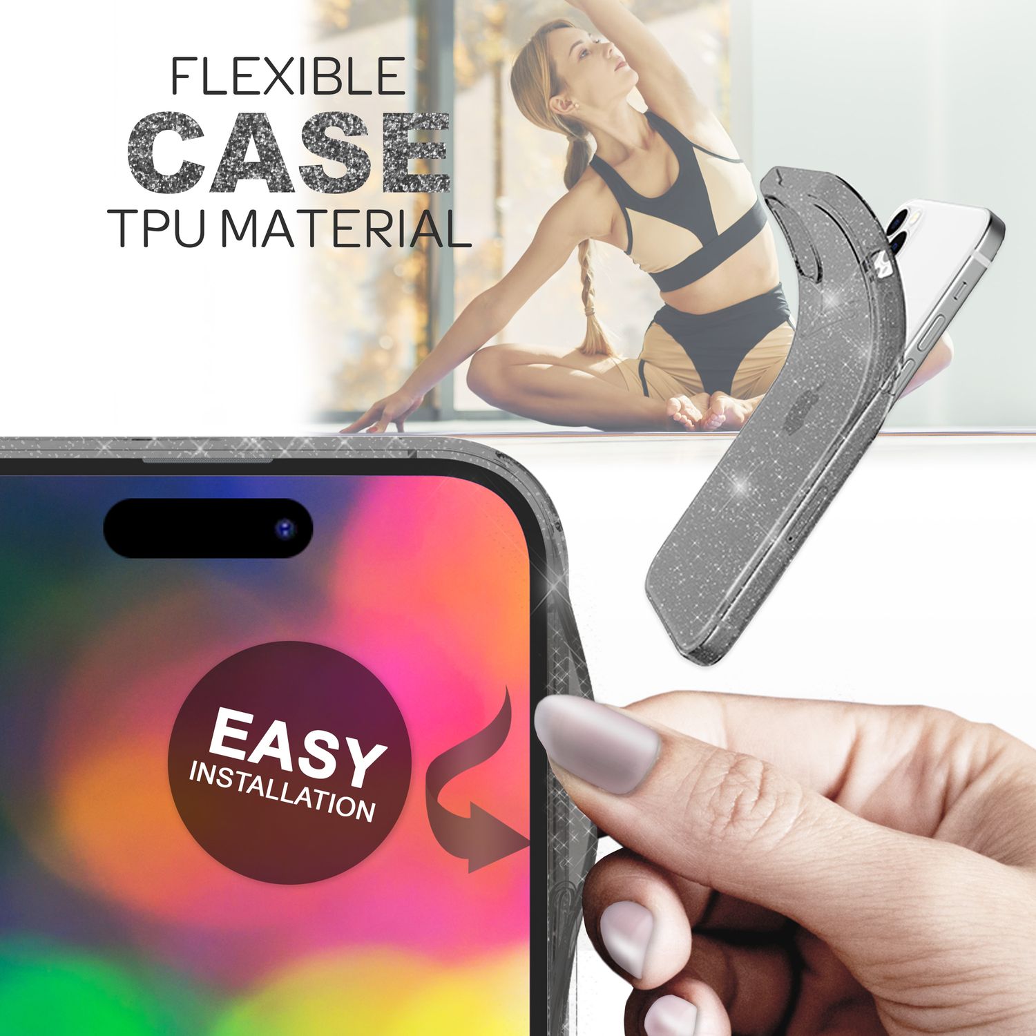 Hülle für iPhone 14 Pro - Glitzer Handyhülle Durchsichtig Anti-Gelb Glitter Case Schwarz NALIA Transparente Hülle