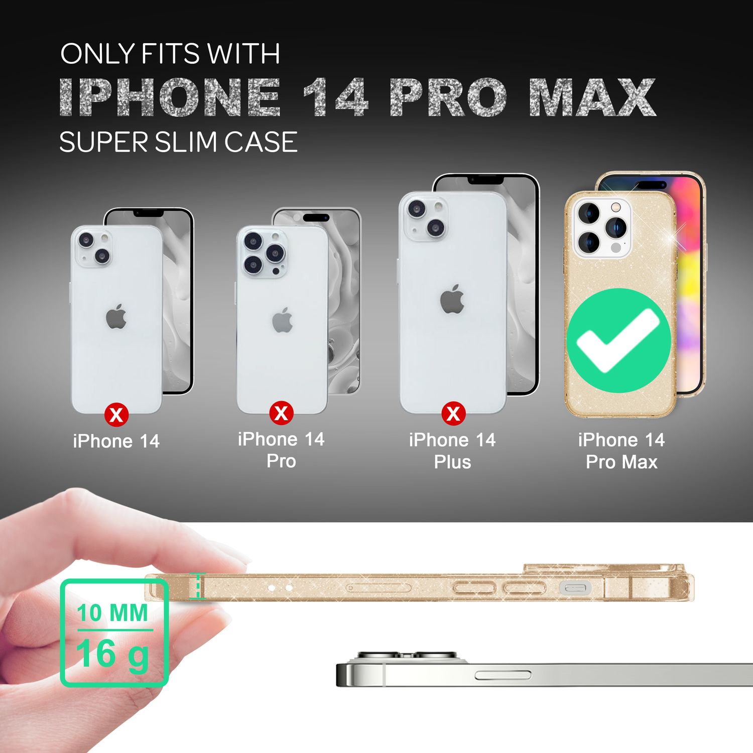 Hülle für iPhone 14 Pro Max - Glitzer Handyhülle Durchsichtig Bling Glitter Case Gold NALIA Transparente Hülle