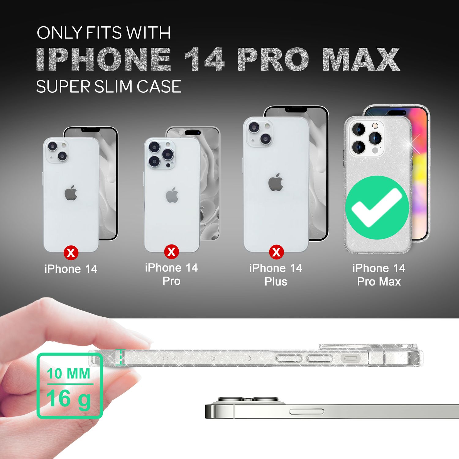 Hülle für iPhone 14 Pro Max - Glitzer Handyhülle Durchsichtig Bling Glitter Case Transparent NALIA Transparente Hülle