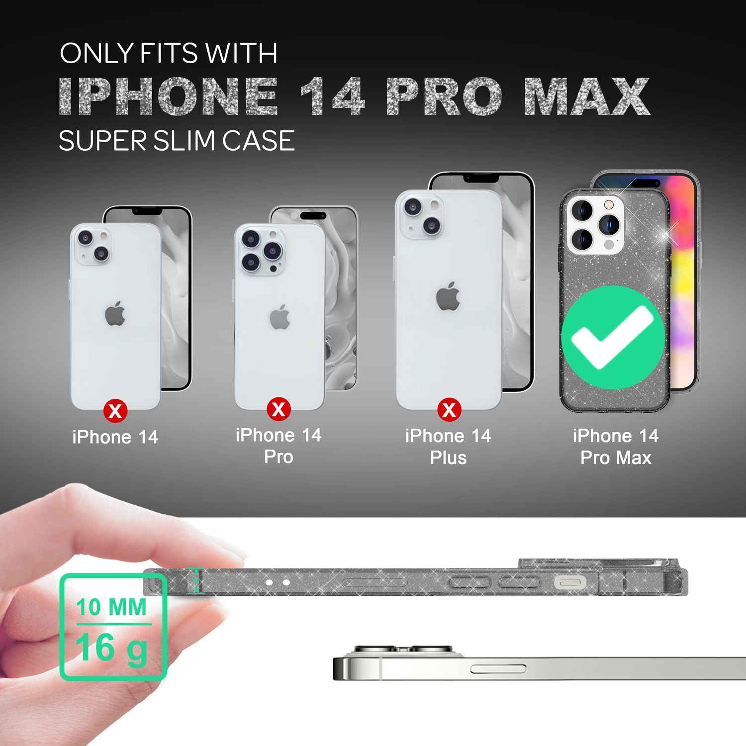 Hülle für iPhone 14 Pro Max - Glitzer Handyhülle Durchsichtig Bling Glitter Case Schwarz NALIA Transparente Hülle