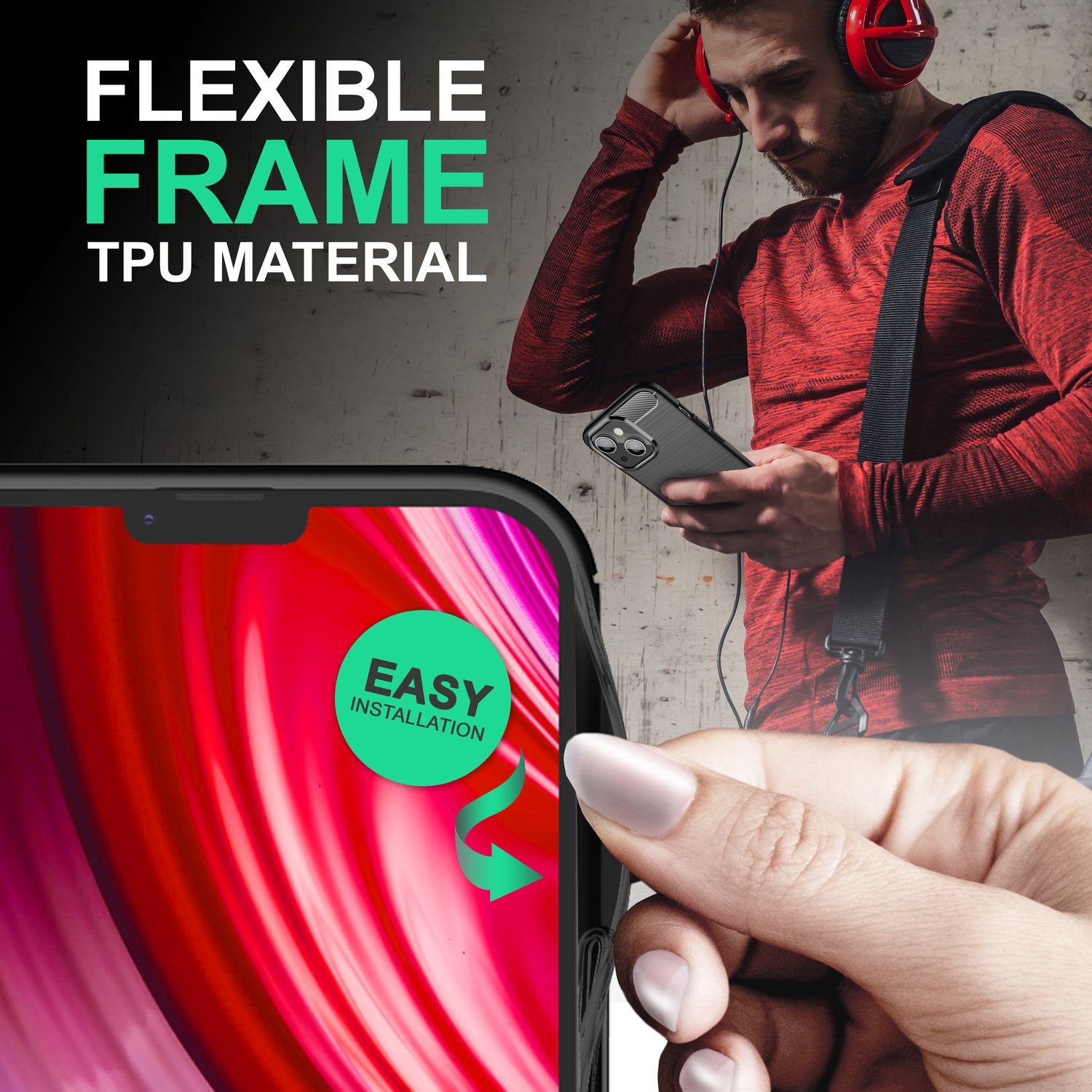 Hülle für iPhone 14 - Carbon Look Matt Schwarz Rutschfest Kratzfest Handyhülle Default Title NALIA Protective Hülle