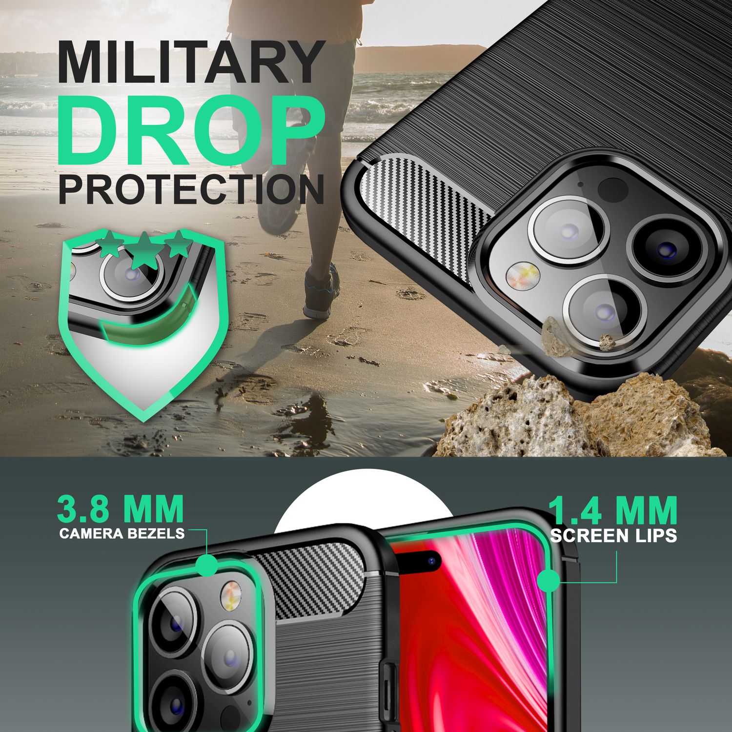 Hülle für iPhone 14 Pro - Carbon Look Matt Schwarz Rutschfest Silikon Handyhülle Default Title NALIA Protective Hülle