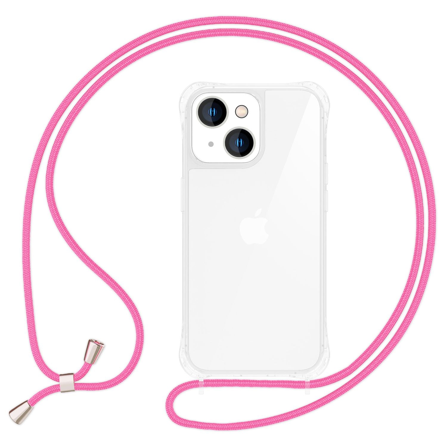 Hülle mit Kette für iPhone 14 - Klare Handyhülle mit Schnur Band zum Umhängen Pink NALIA Transparente Hülle