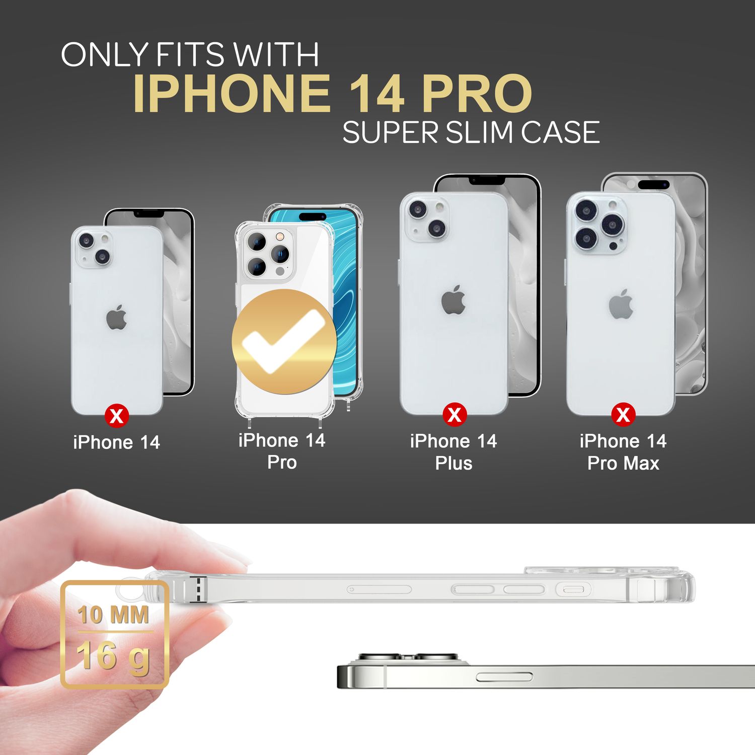 Hülle mit Kette für iPhone 14 Pro - Klare Handyhülle mit Schnur zum Umhängen Lila NALIA Transparente Hülle