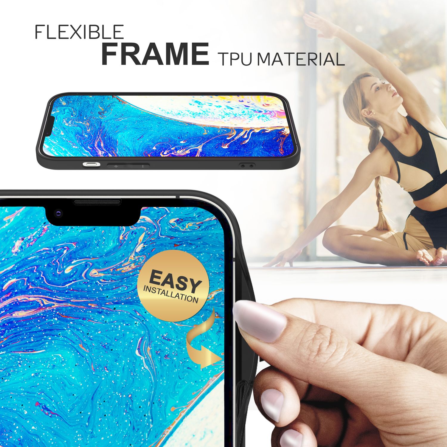 Glas Hülle für iPhone 14, Marmor Look Hardcase Silikon Rahmen Handy Schutz Cover Schwarz NALIA Protective Hülle