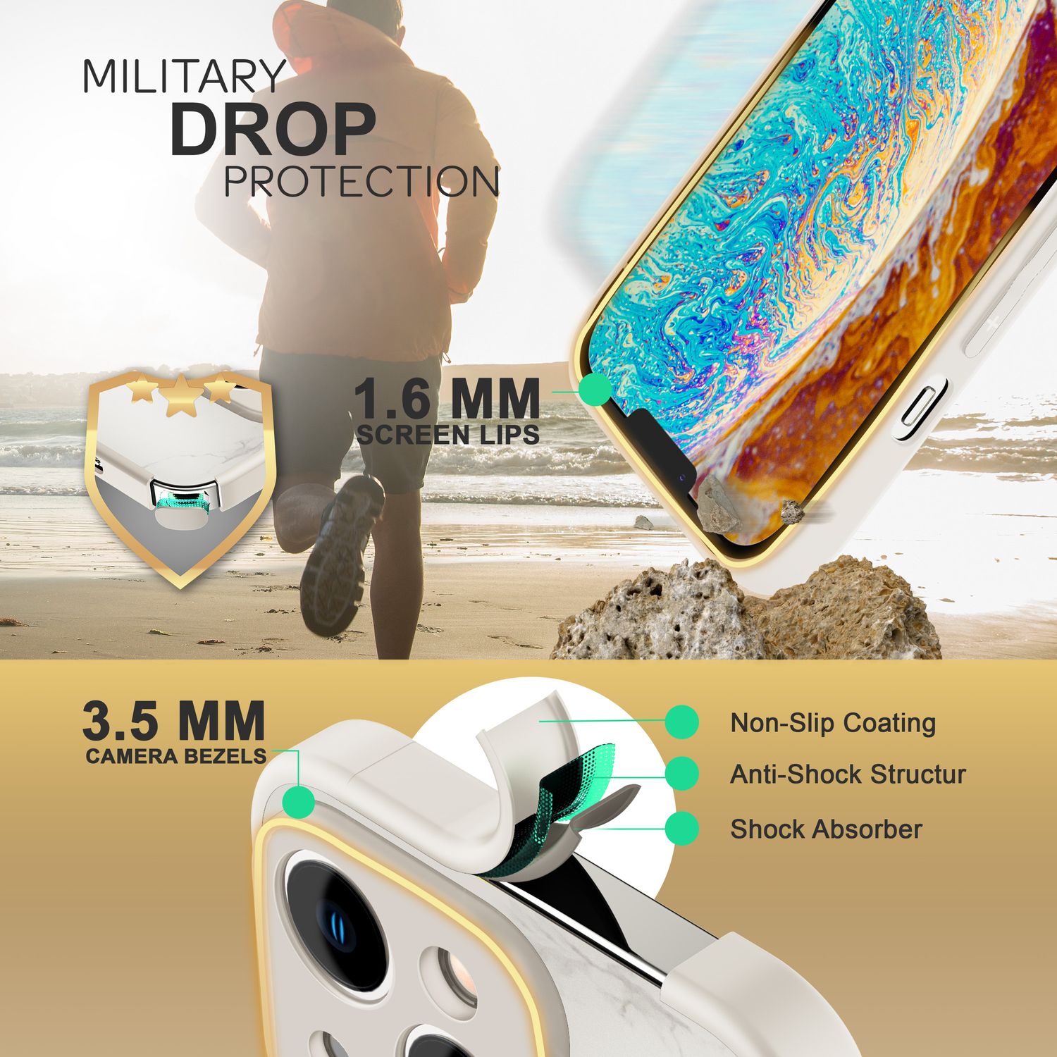 Glas Hülle für iPhone 14, Marmor Look Hardcase Silikon Rahmen Handy Schutz Cover Weiß NALIA Protective Hülle