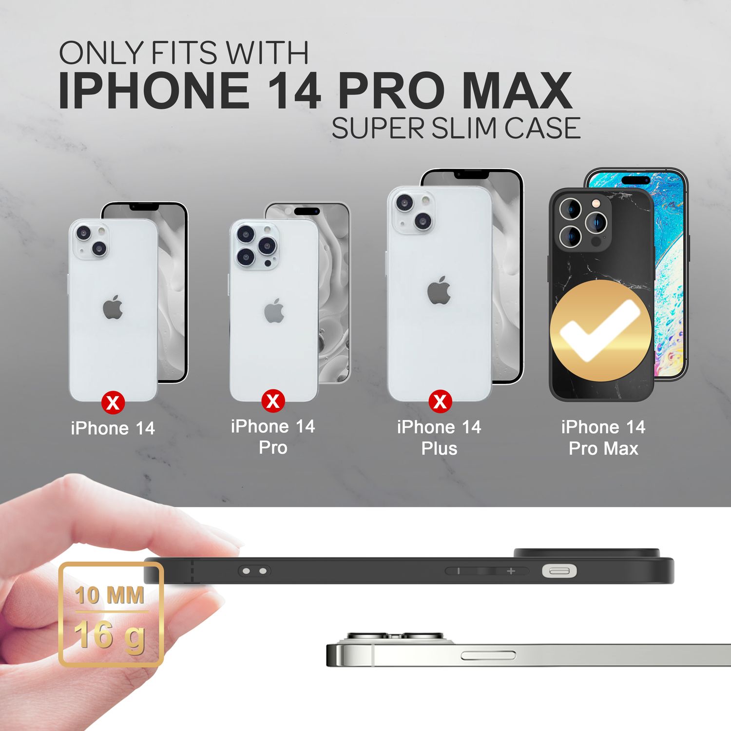 Glas Hülle für iPhone 14 Pro Max, Marmor Look Hardcase Silikon Rand Handy Cover Schwarz NALIA Protective Hülle