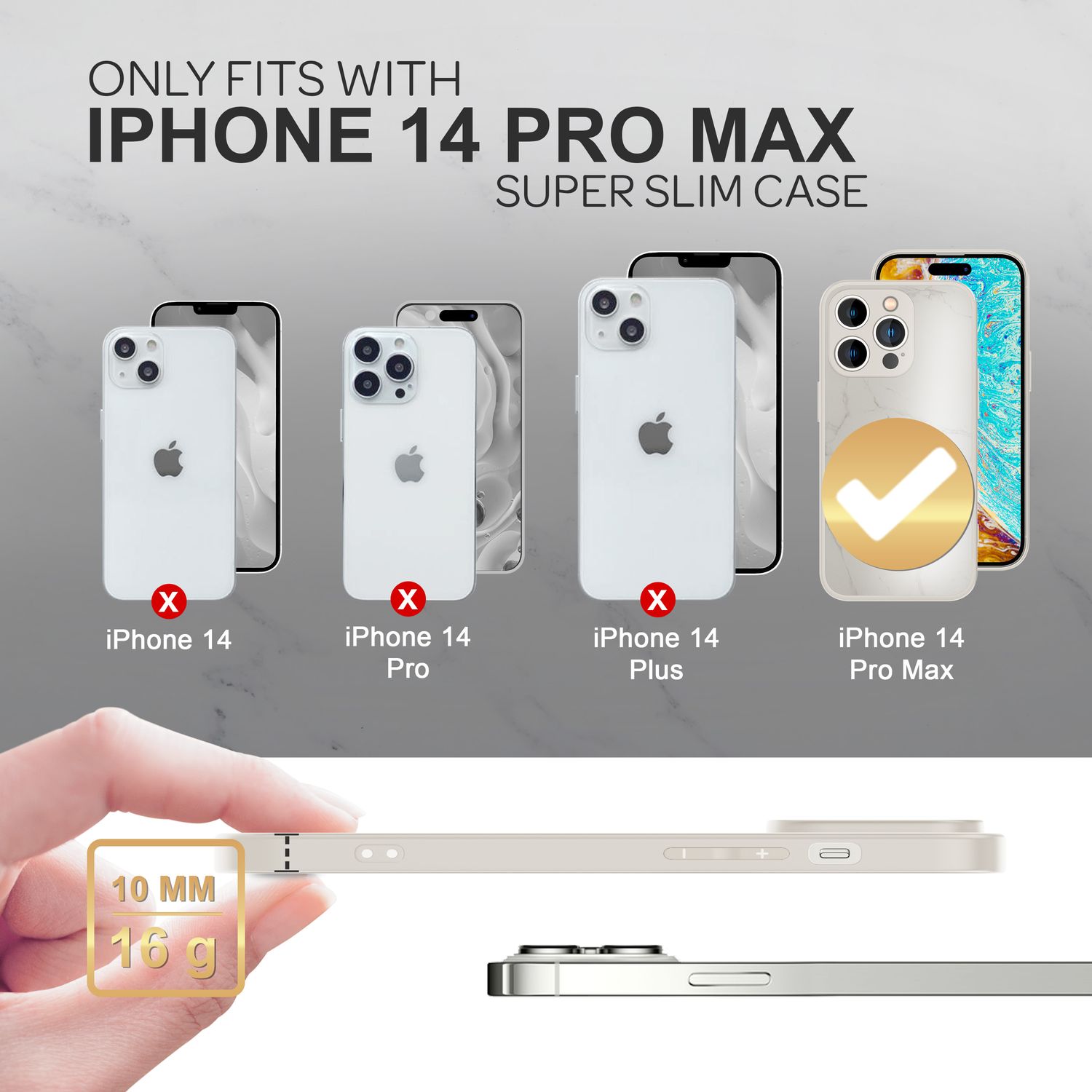 Glas Hülle für iPhone 14 Pro Max, Marmor Look Hardcase Silikon Rand Handy Cover Weiß NALIA Protective Hülle