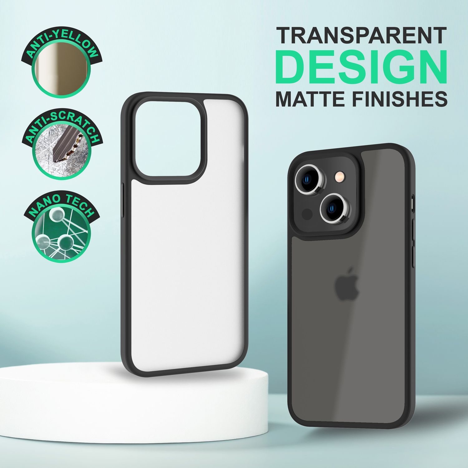 Hybrid Hülle für iPhone 14 - Matt Durchscheinend Hard Case Silikon Schutz Rahmen Schwarz NALIA Protective Hülle