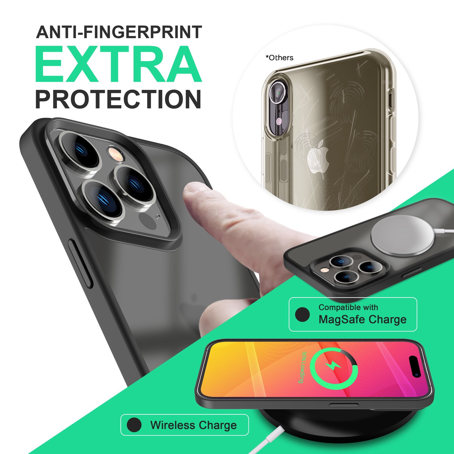 Hybrid Hülle für iPhone 14 Pro Max - Matt Cover Hard Case Silikon Schutz Rahmen Schwarz NALIA Protective Hülle