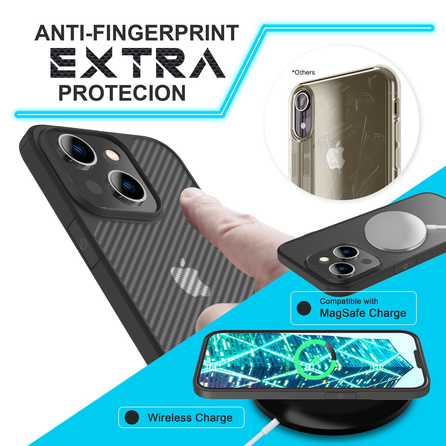 Hülle für iPhone 14 - Carbon Look Case Halb-Transparent Matt Anti-Fingerabdruck Default Title NALIA Protective Hülle