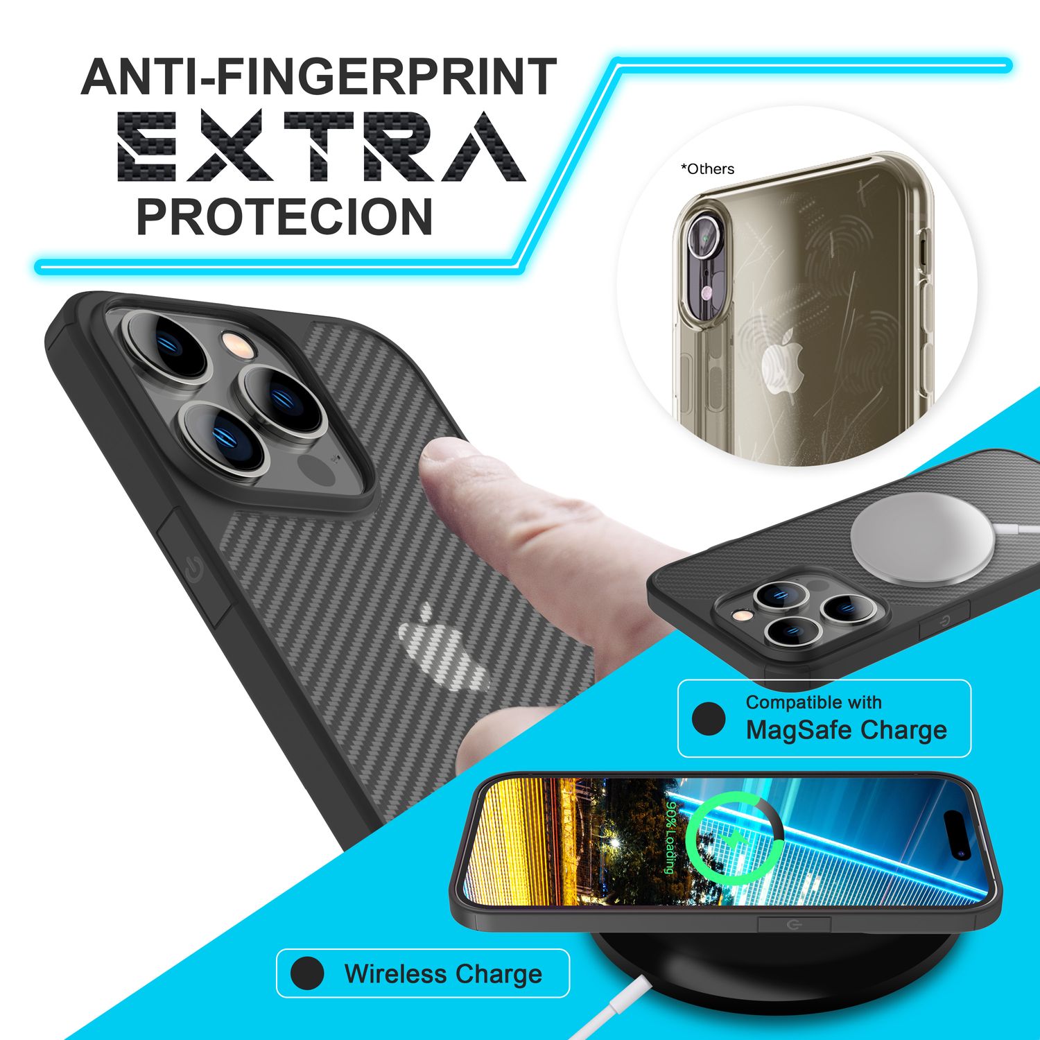 Hülle für iPhone 14 Pro - Carbon Look Case Halb-Transparent Matt Durchscheinend Default Title NALIA Protective Hülle