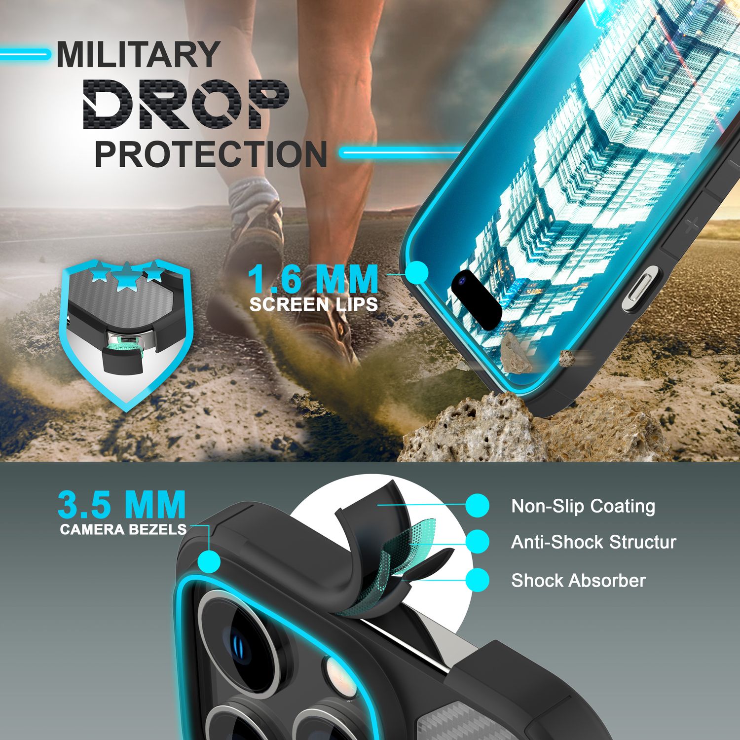 Hülle für iPhone 14 Pro Max - Carbon Look Case Halb-Transparent Matt Kratzfest Default Title NALIA Protective Hülle