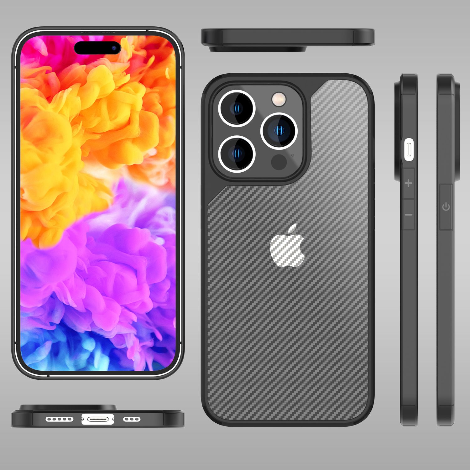 Hülle für iPhone 14 Pro Max - Carbon Look Case Halb-Transparent Matt Kratzfest Default Title NALIA Protective Hülle