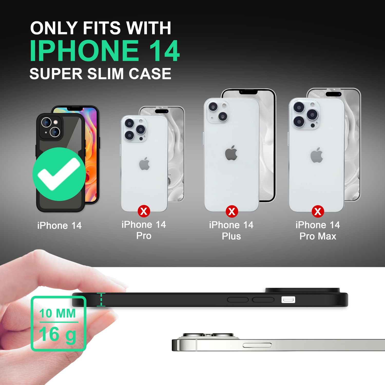 360° Hülle für iPhone 14, Klar Antigelb Hard Cover Rundum Schutz Silikon Rahmen