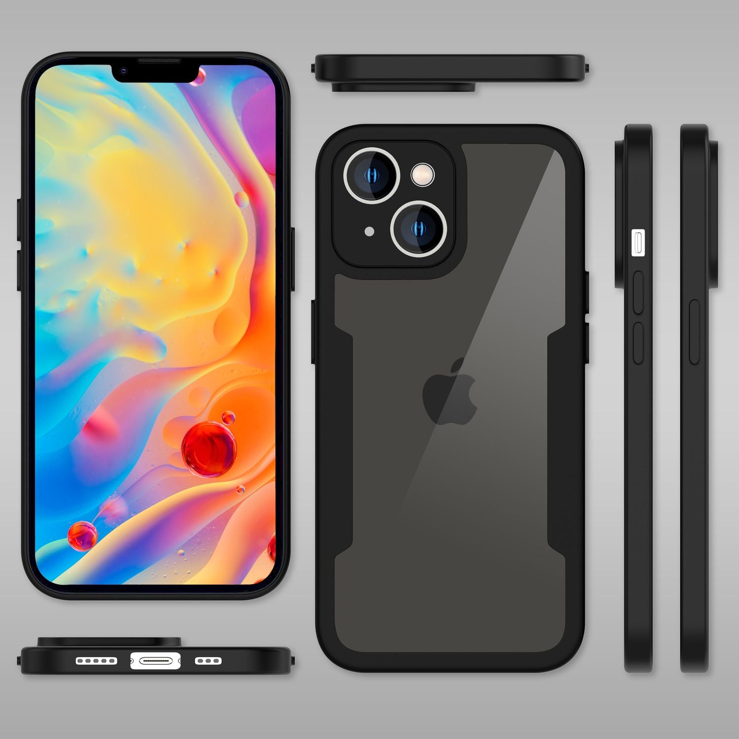 360° Hülle für iPhone 14, Klar Antigelb Hard Cover Rundum Schutz Silikon Rahmen