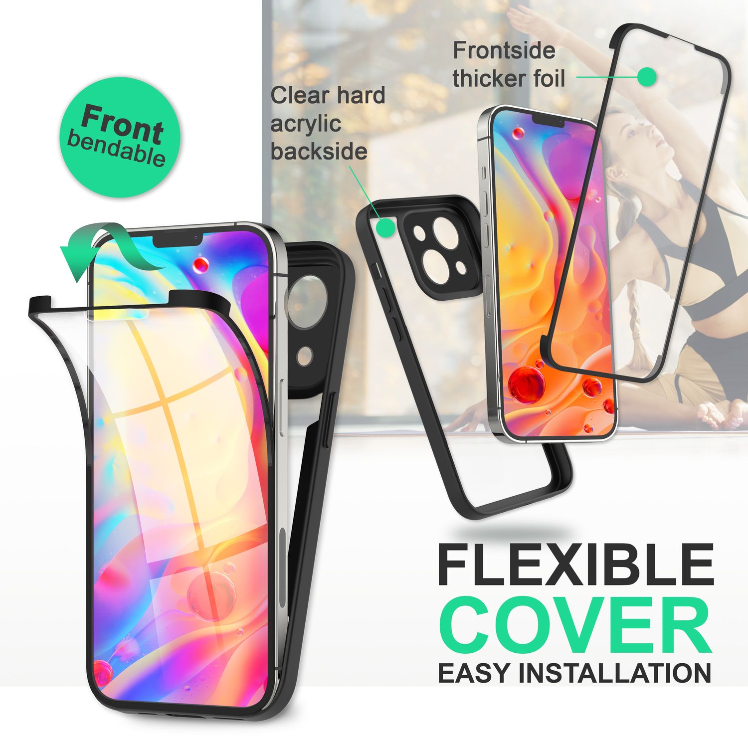 360° Hülle für iPhone 14 Plus, Klar Antigelb Rundum Schutz Cover Silikon Rahmen