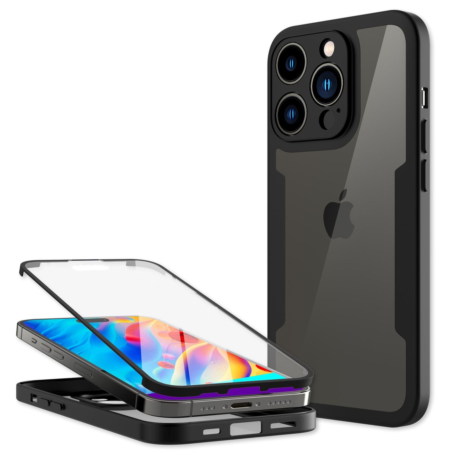 360° Hülle für iPhone 14 Pro, Klar Antigelb Rundum Schutz Cover Silikon Rahmen