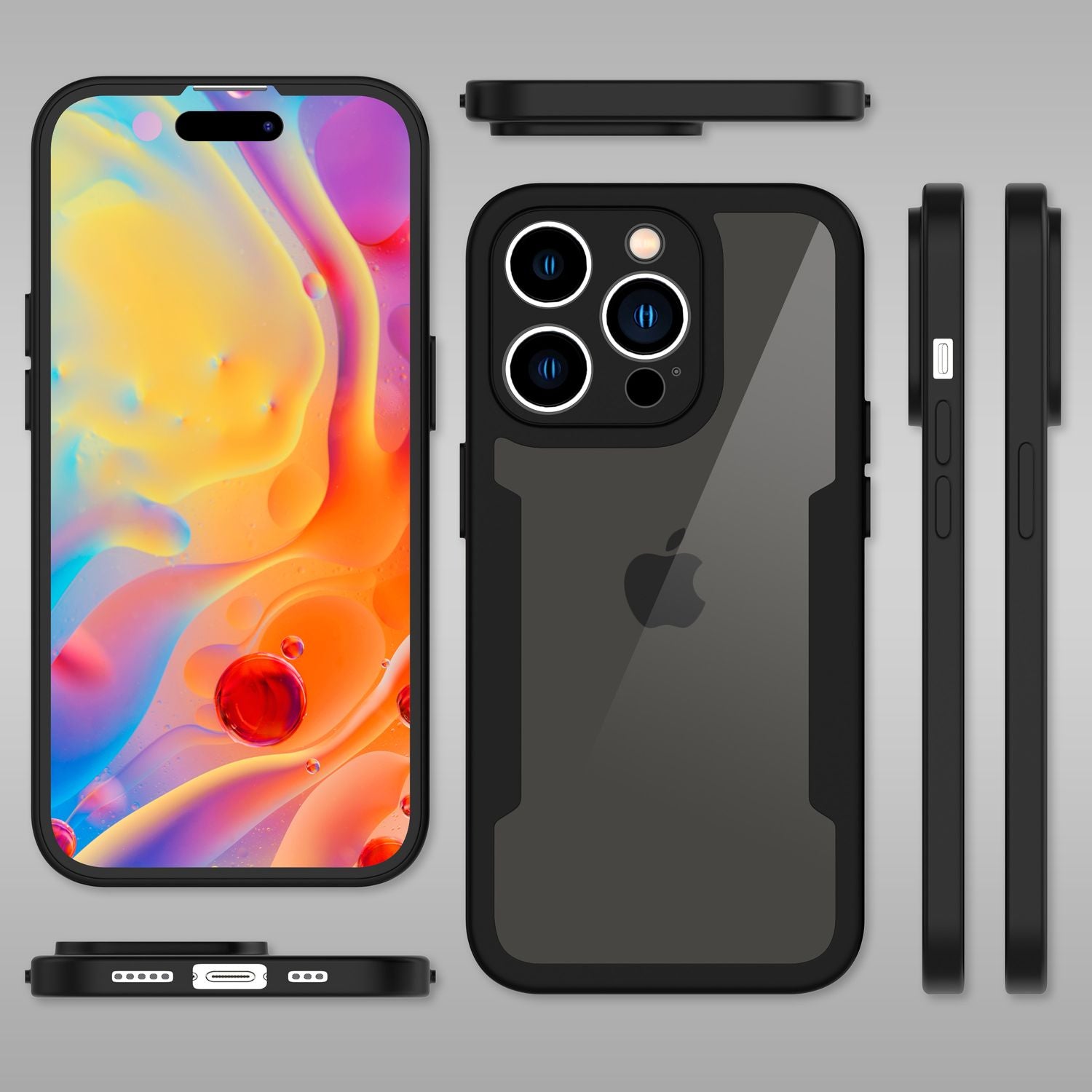 360° Hülle für iPhone 14 Pro, Klar Antigelb Rundum Schutz Cover Silikon Rahmen