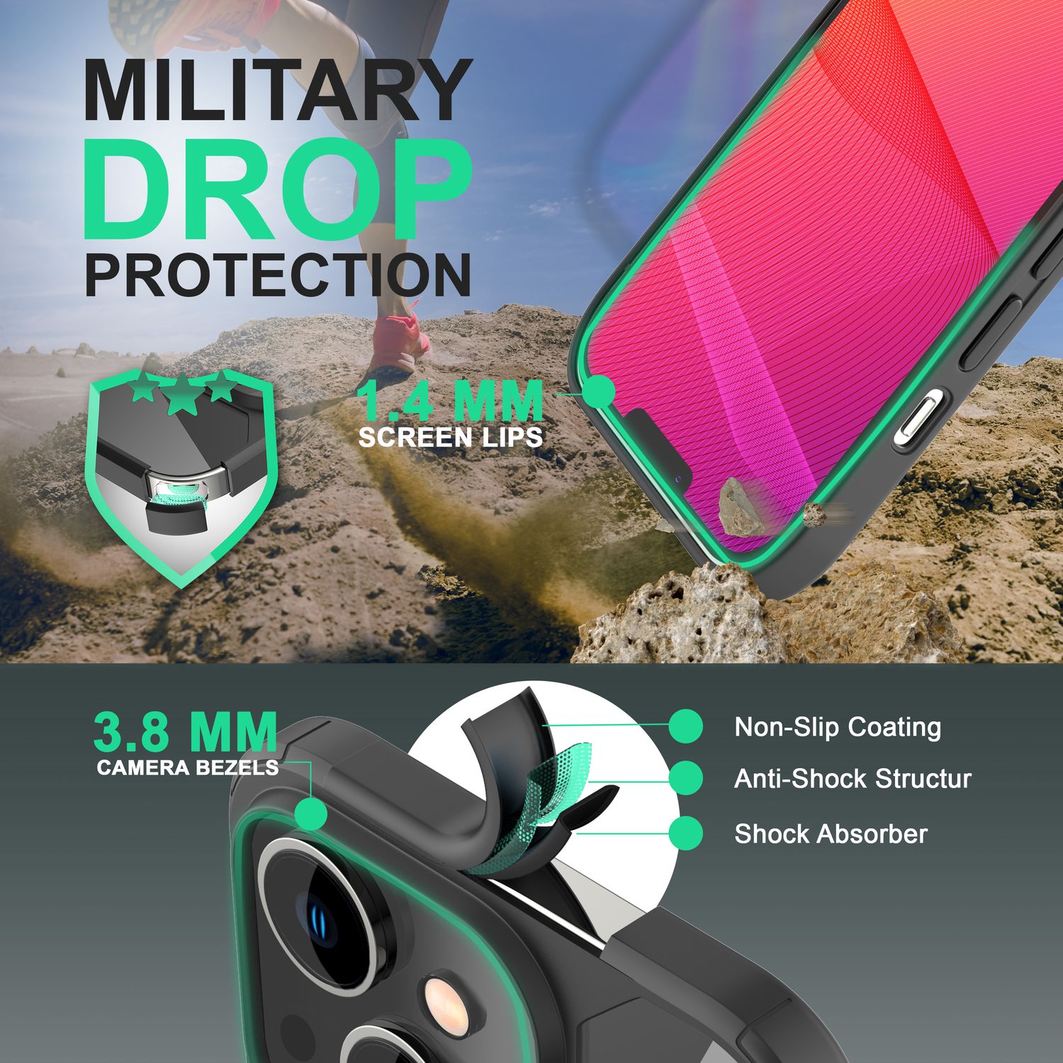 Hybrid Hülle für iPhone 14 - Klar Transparent Acryl Cover Silikon Schutz Rahmen Schwarz NALIA Protective Hülle