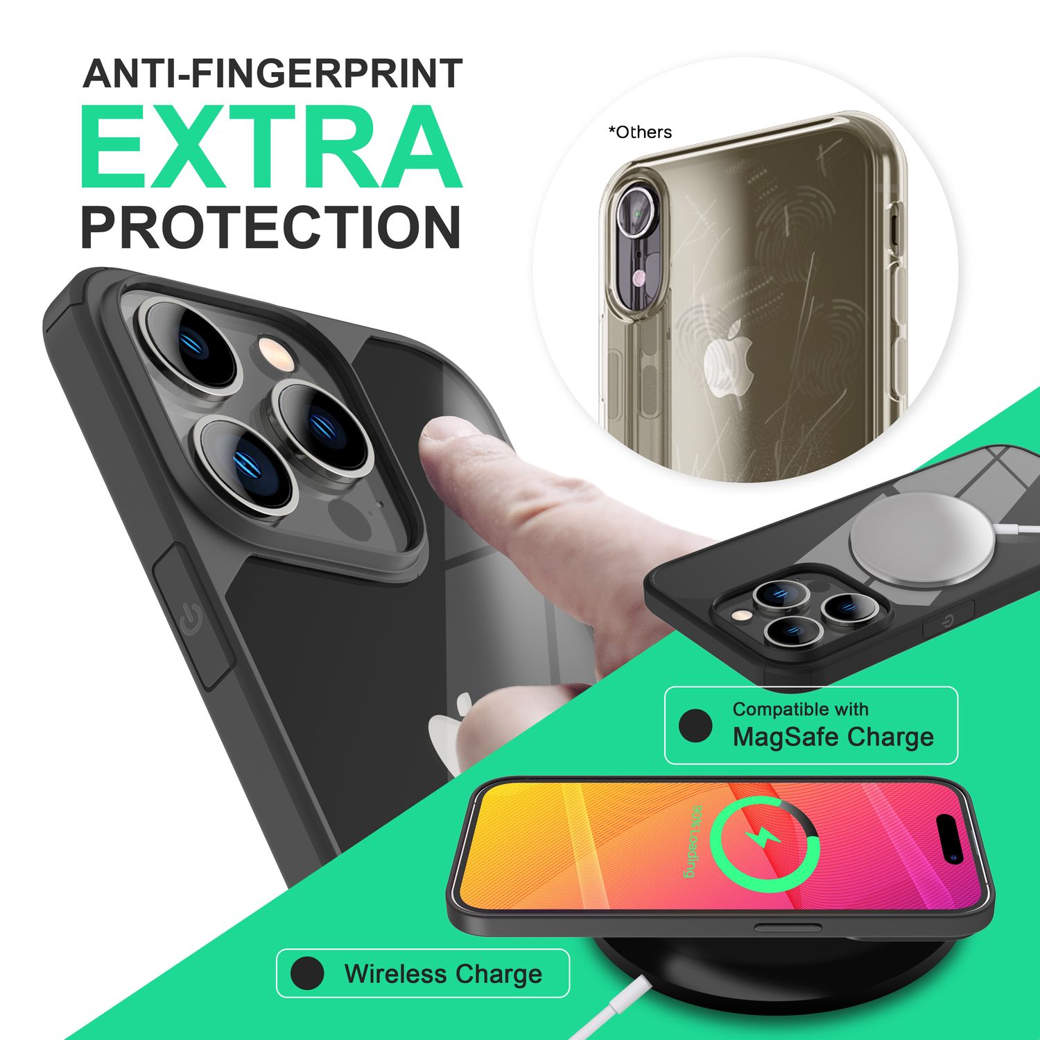 Hybrid Hülle für iPhone 14 Pro - Klar Transparent Acryl Cover Schutz Rahmen Case Schwarz NALIA Protective Hülle