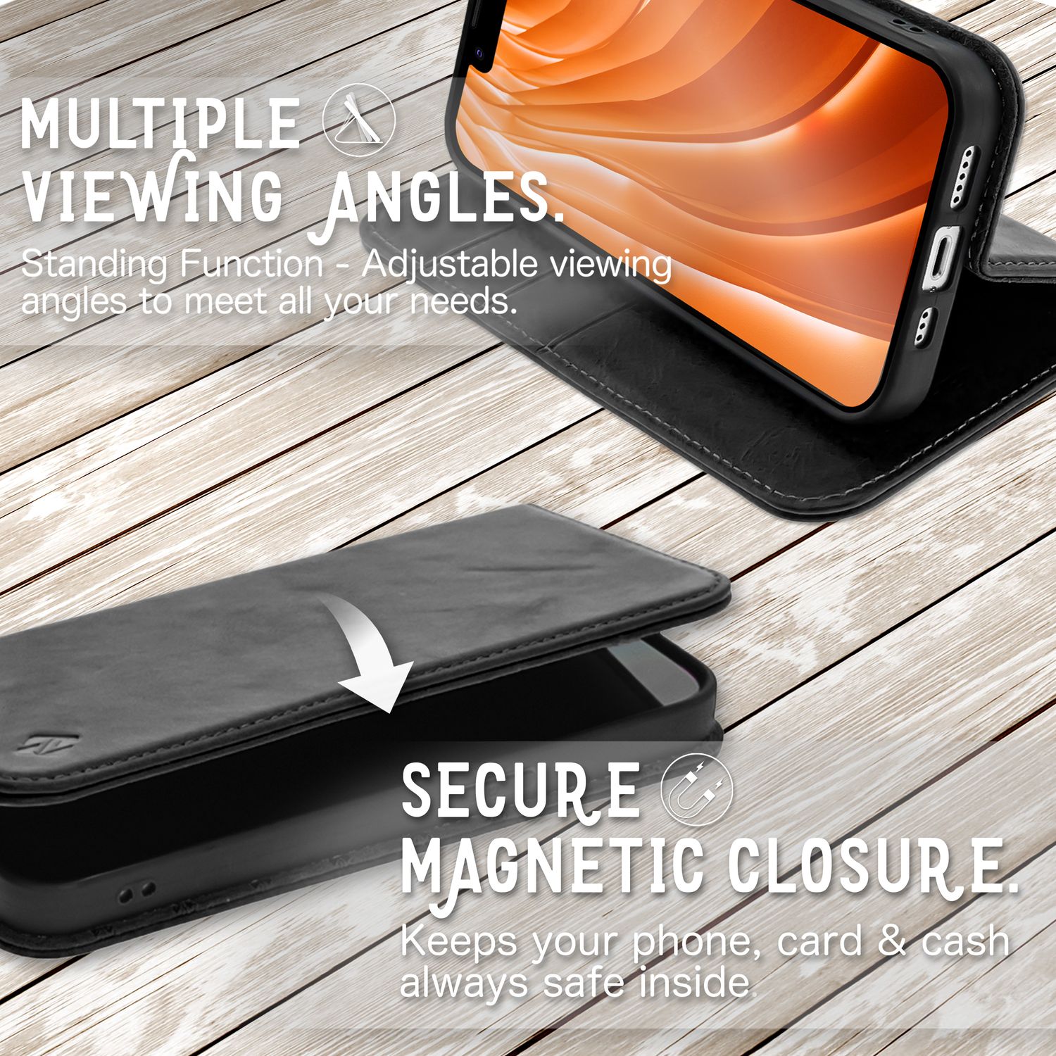 Echt Leder Hülle für iPhone 14, RFID Schutz Flipcase Klapphülle Etui Schutzhülle Schwarz NALIA Protective Hülle