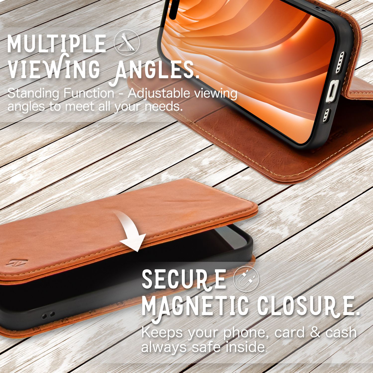 Echt Leder Hülle für iPhone 14 Pro Max, RFID Schutz Flipcase Handy Schutzhülle Braun NALIA Protective Hülle