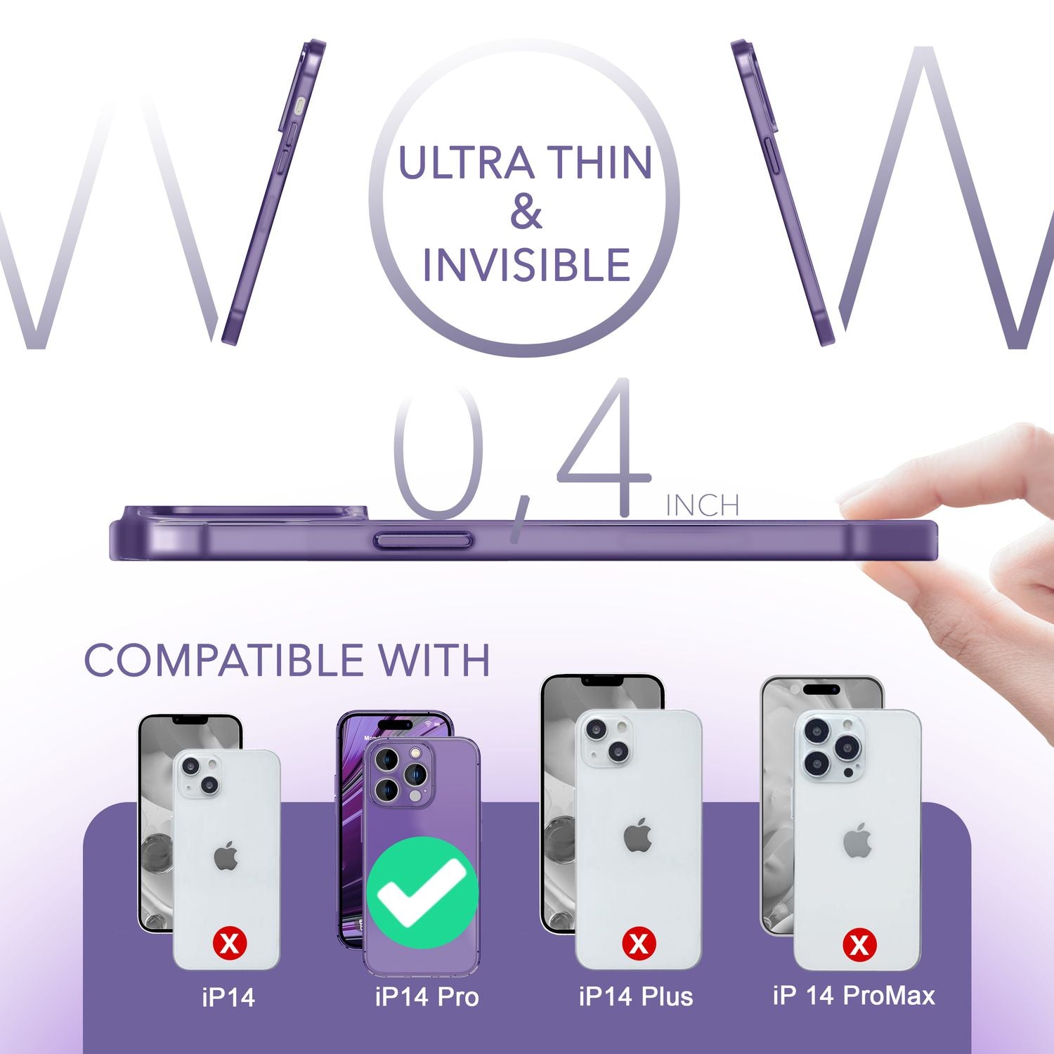 Ultra Dünne Hülle für iPhone 14 Pro, Slim 0,3mm Durchsichtig Schutz Handyhülle Lila NALIA SlimFit Hülle