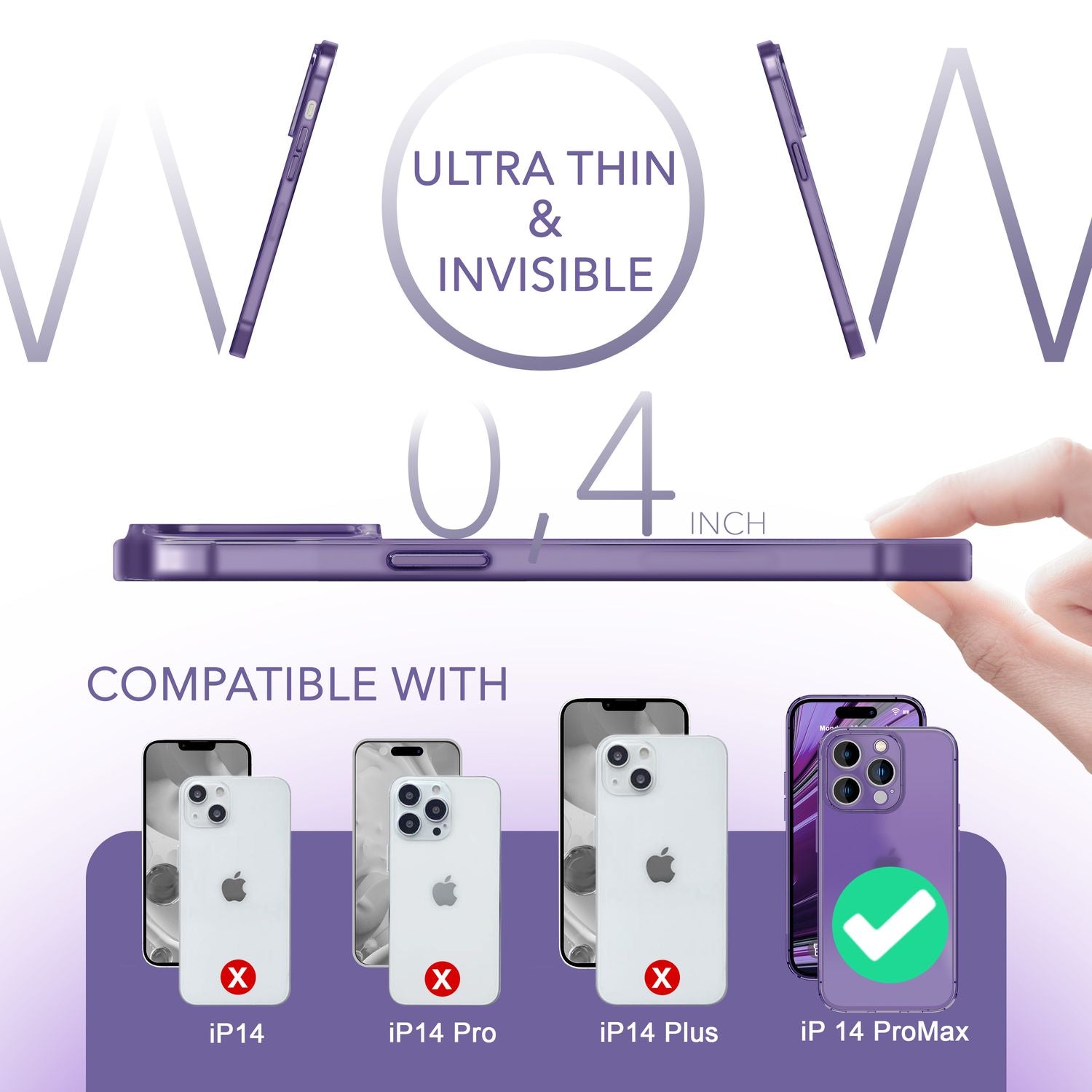 Ultra Dünne Hülle für iPhone 14 Pro Max, Slim 0,3mm Durchsichtig Case Handyhülle Lila NALIA SlimFit Hülle