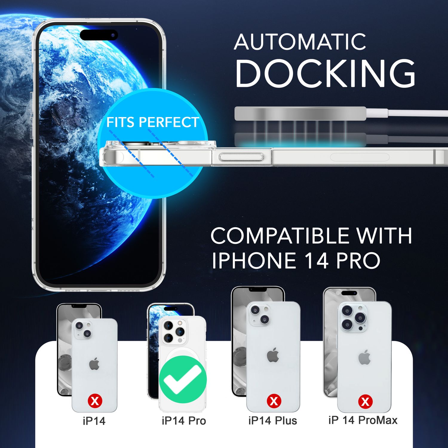 MagPower Schutzhülle für iPhone 14 Pro, Klar Kratzfest Handy Hülle Durchsichtig