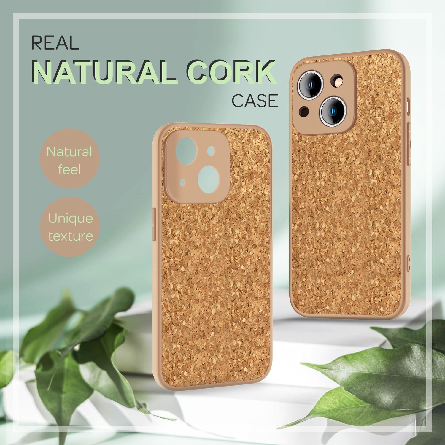 Hülle mit Natur Kork für iPhone 14 Plus, Schutzhülle TPU Handyhülle Cork Cover Default Title NALIA Protective Hülle