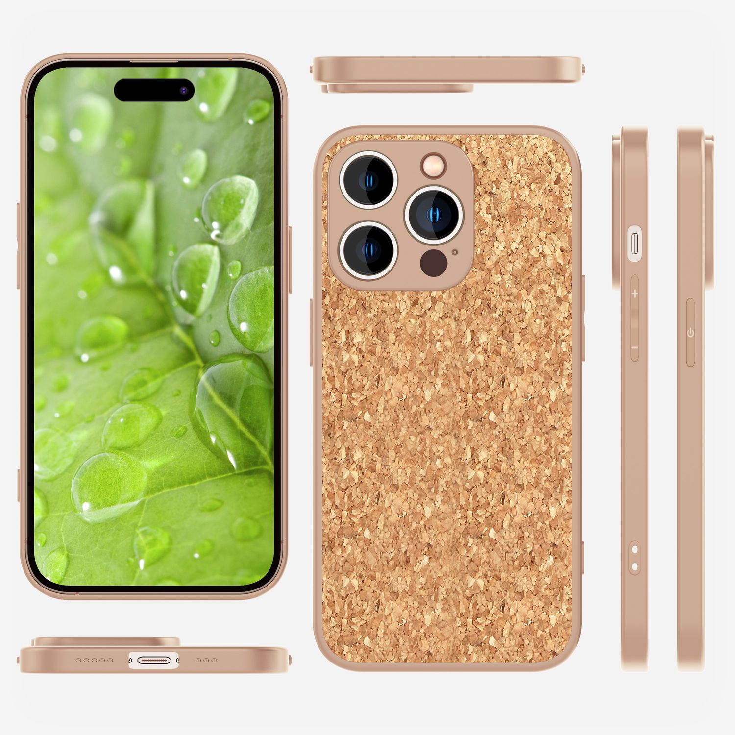 Hülle mit Natur Kork für iPhone 14 Pro, Schutzhülle TPU Handyhülle Cork Cover Default Title NALIA Protective Hülle
