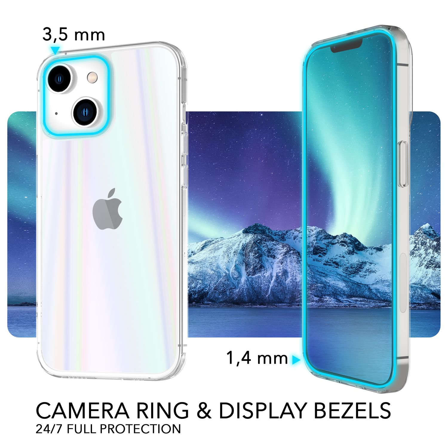 Glas Hülle für iPhone 14 Plus, Klar Regenbogen Effekt Schimmernd Schutz Cover Default Title NALIA Protective Hülle