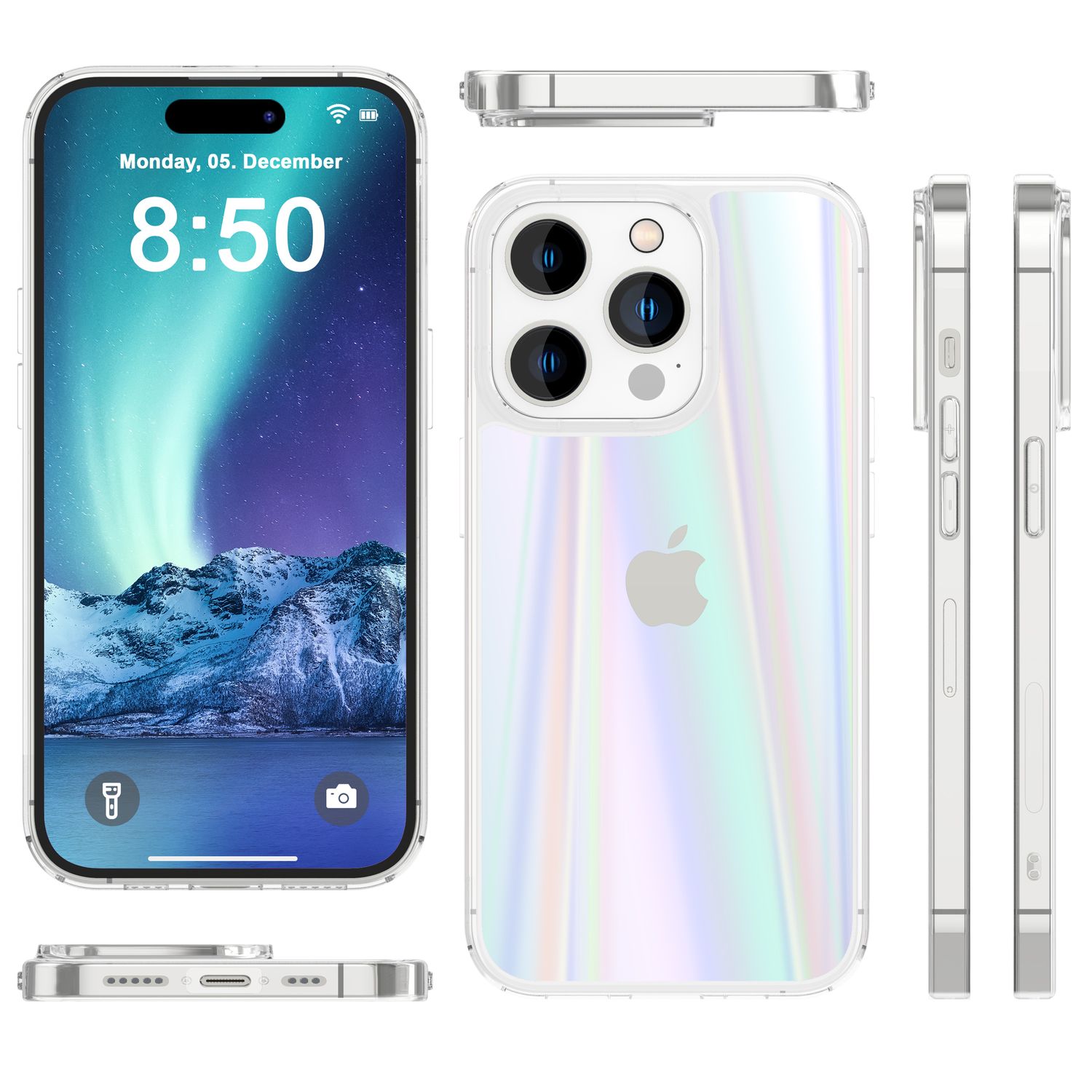 Glas Hülle für iPhone 14 Pro Max, Klar Regenbogen Effekt Schimmernd Schutz Case Default Title NALIA Protective Hülle