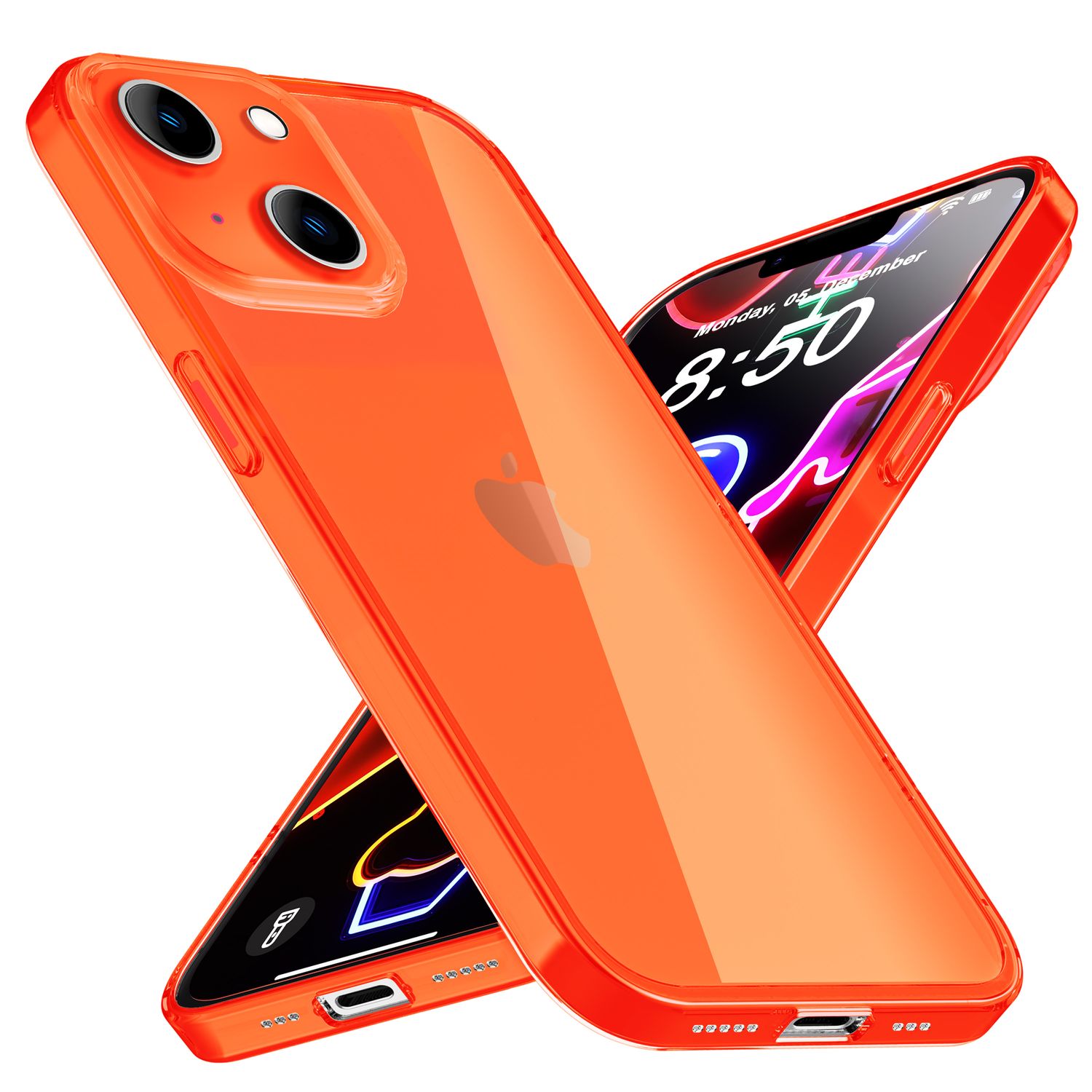 Neon Hülle für iPhone 14, Durchscheinend Bunt Leuchtend Handyhülle Schutzhülle Orange NALIA Neon Hülle