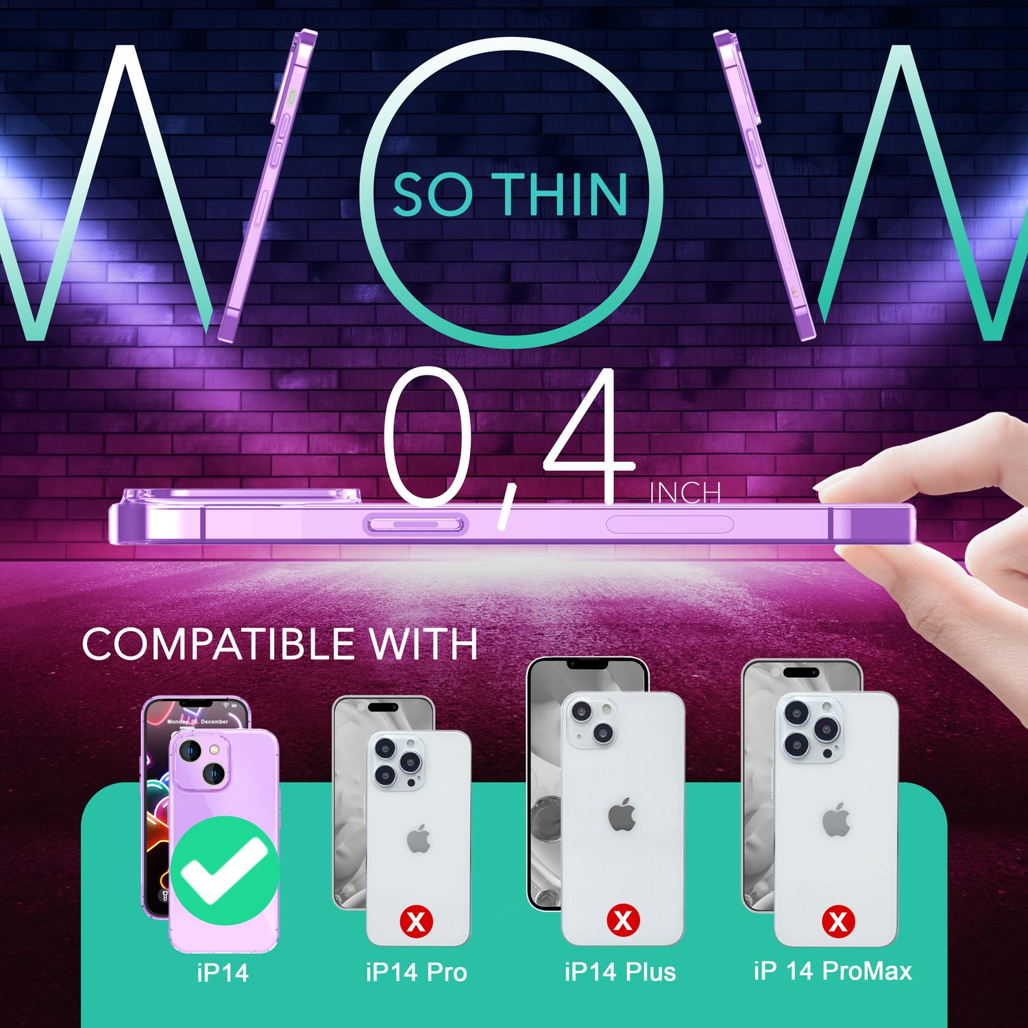 Neon Hülle für iPhone 14, Durchscheinend Bunt Leuchtend Handyhülle Schutzhülle Lila NALIA Neon Hülle