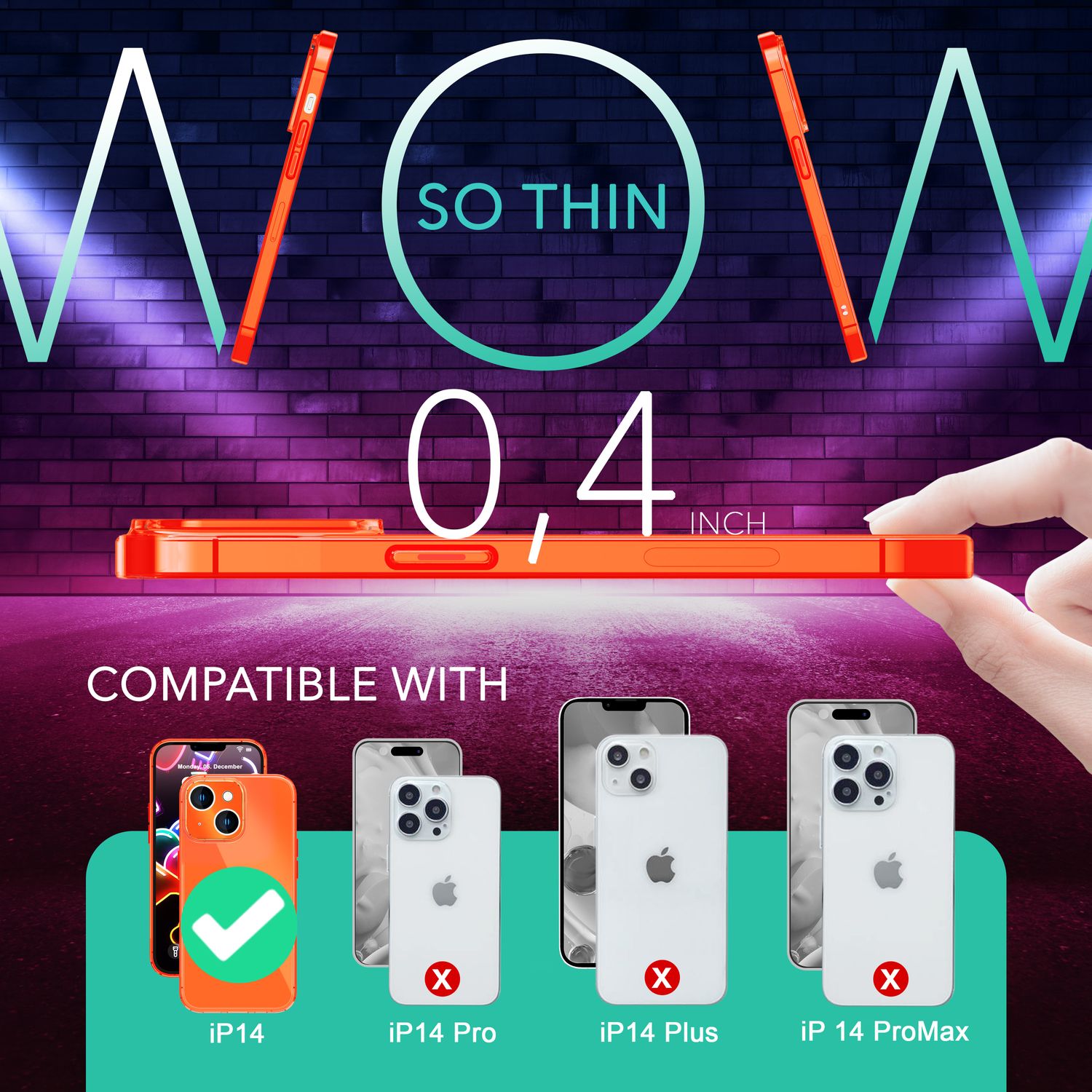 Neon Hülle für iPhone 14, Durchscheinend Bunt Leuchtend Handyhülle Schutzhülle Orange NALIA Neon Hülle