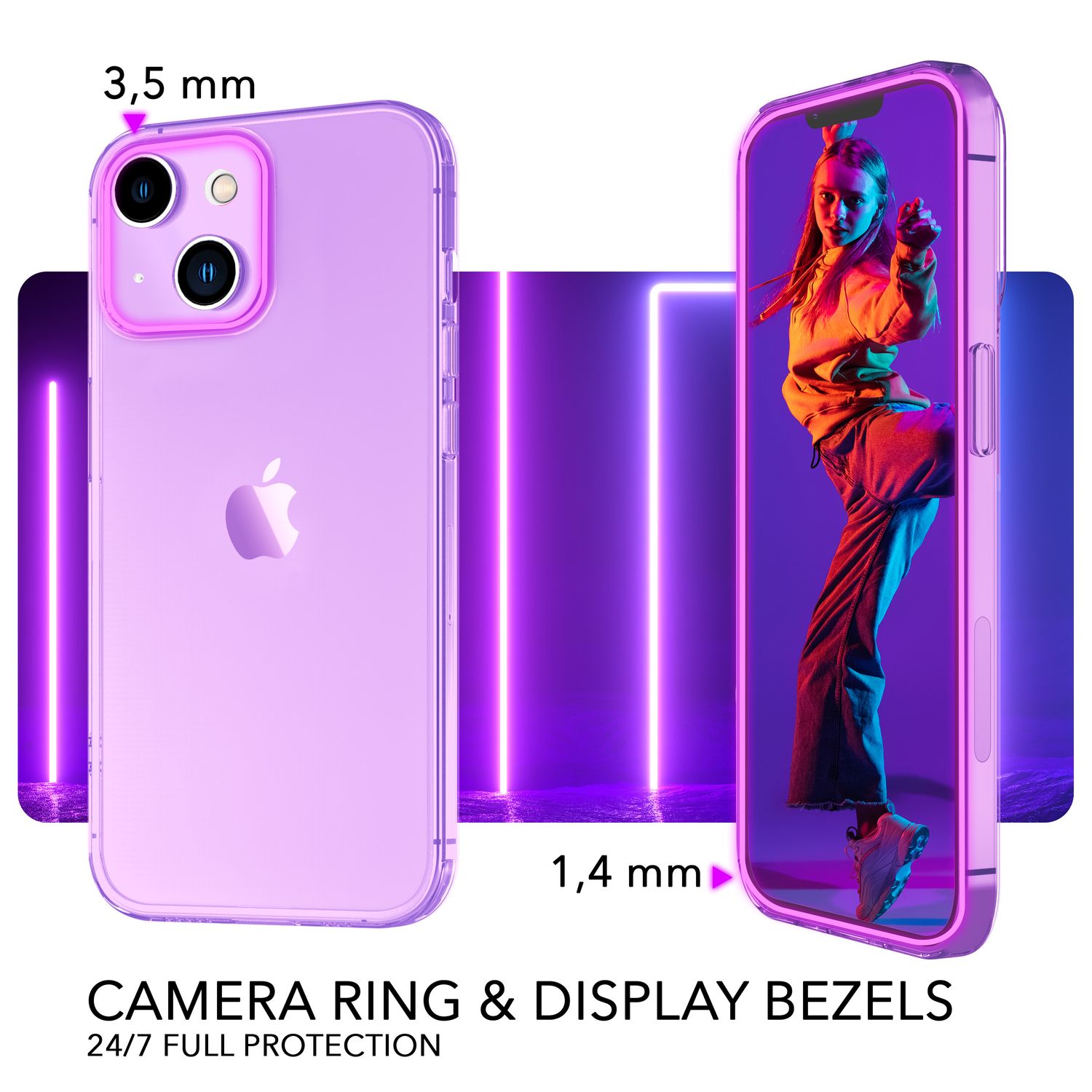 Neon Hülle für iPhone 14 Plus, Durchscheinend Bunt Handyhülle Schutzhülle Cover Lila NALIA Neon Hülle