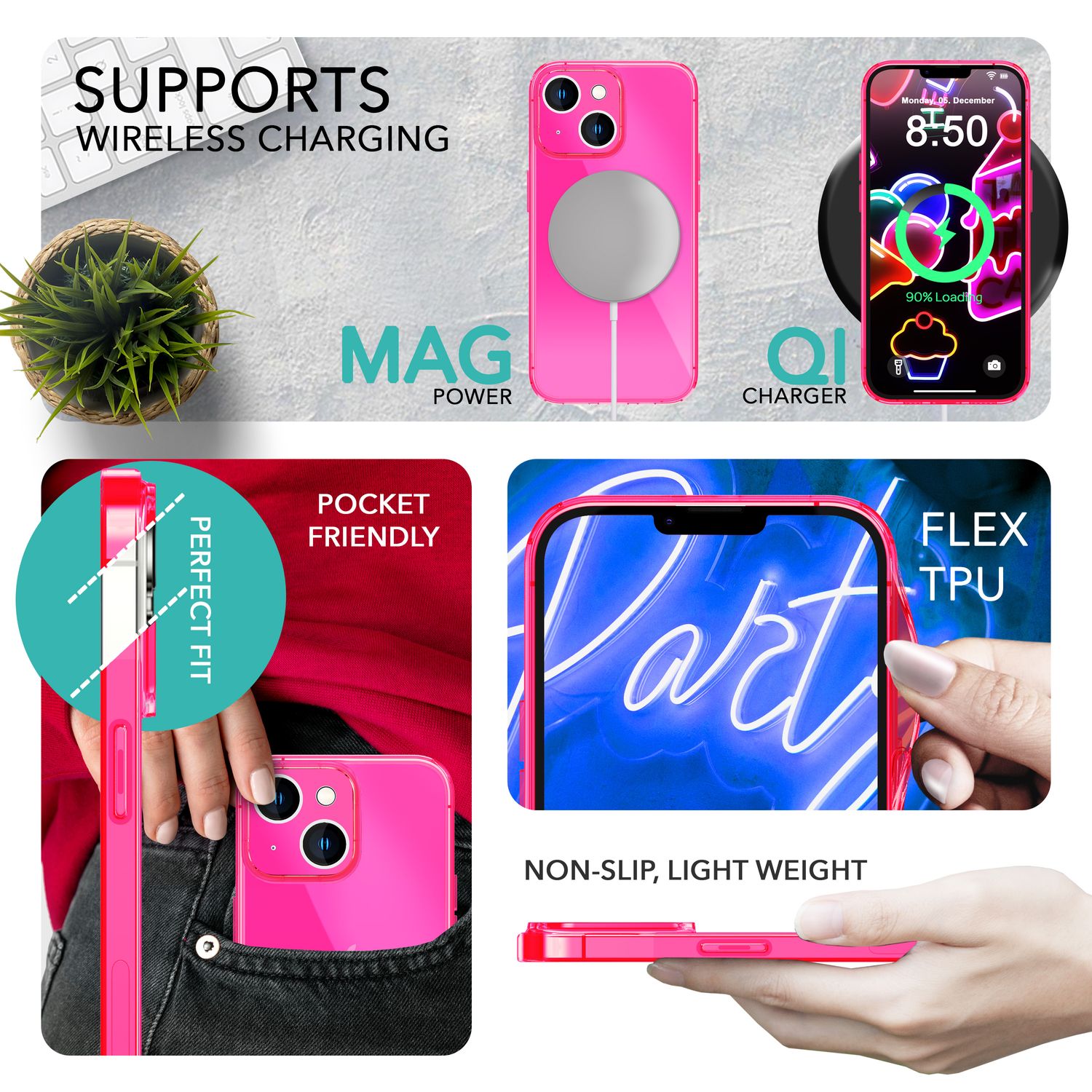 Neon Hülle für iPhone 14 Plus, Durchscheinend Bunt Handyhülle Schutzhülle Cover Pink NALIA Neon Hülle