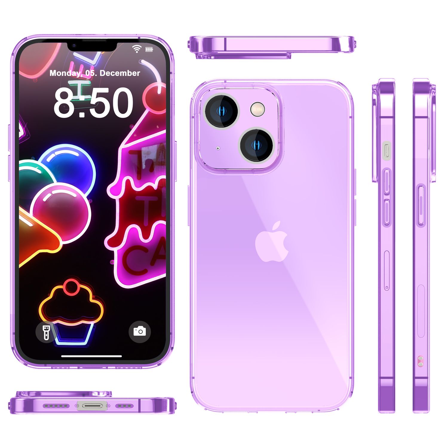 Neon Hülle für iPhone 14 Plus, Durchscheinend Bunt Handyhülle Schutzhülle Cover Lila NALIA Neon Hülle