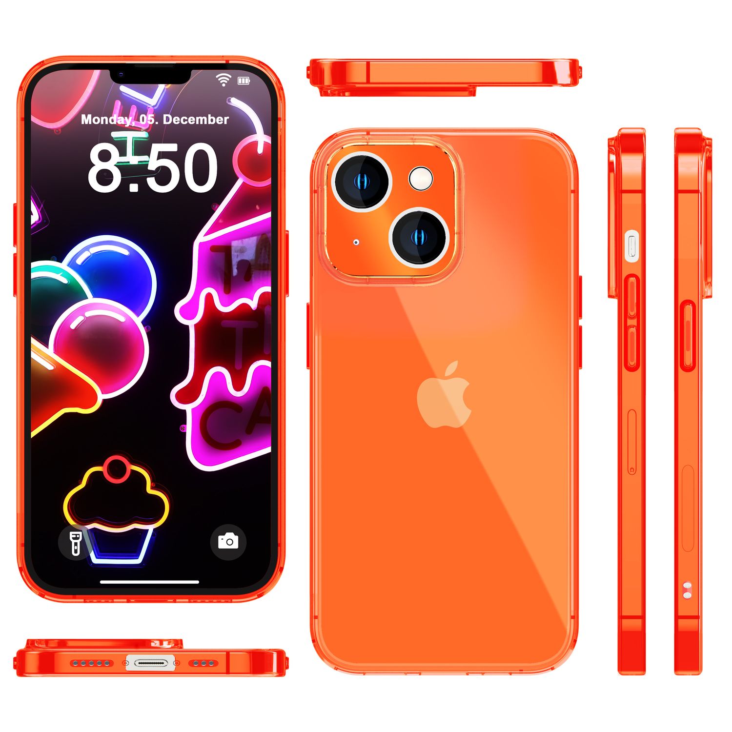 Neon Hülle für iPhone 14 Plus, Durchscheinend Bunt Handyhülle Schutzhülle Cover Orange NALIA Neon Hülle