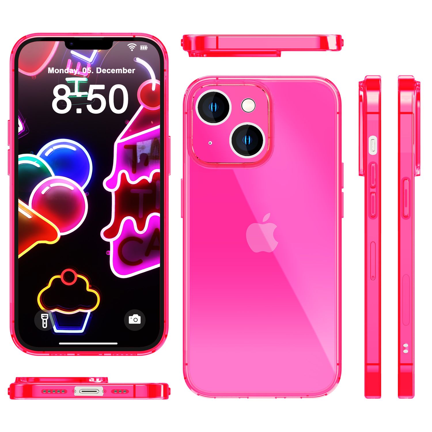 Neon Hülle für iPhone 14 Plus, Durchscheinend Bunt Handyhülle Schutzhülle Cover Pink NALIA Neon Hülle