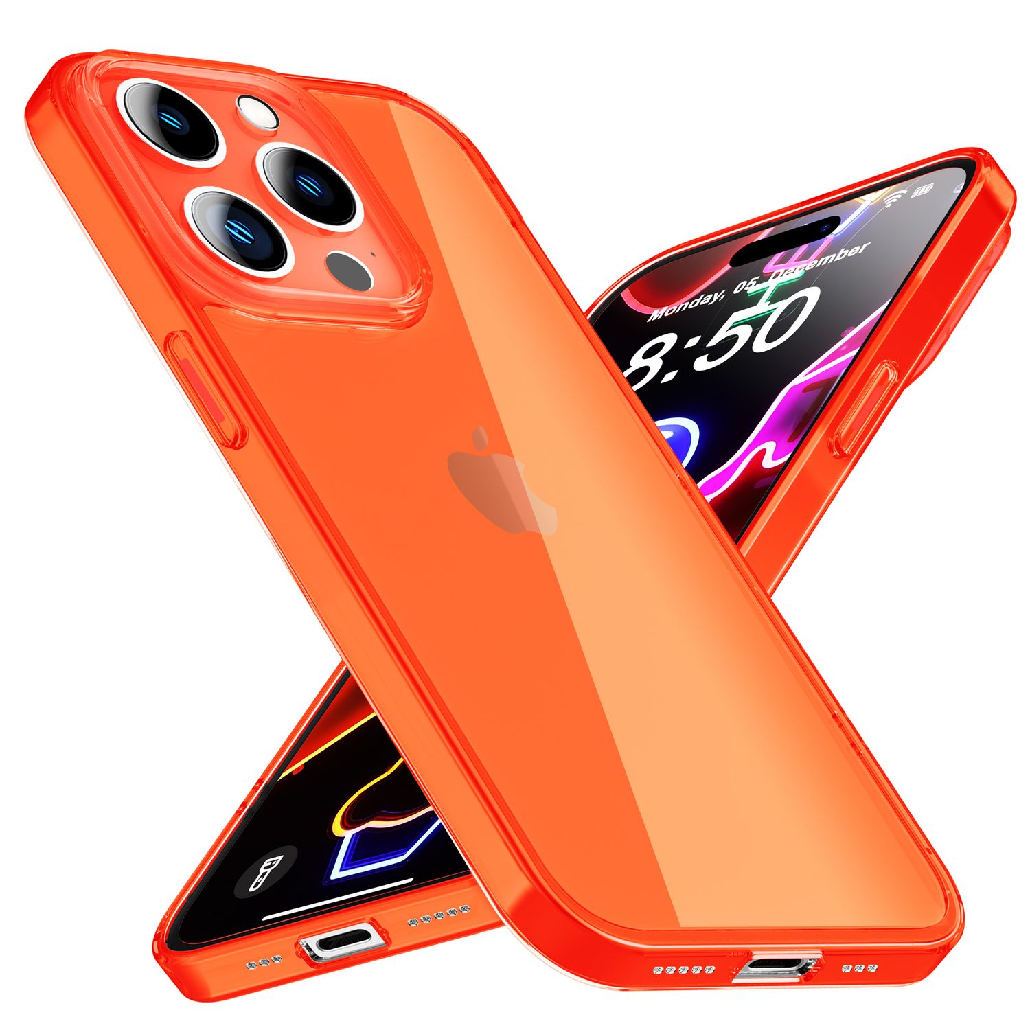 Neon Hülle für iPhone 14 Pro, Durchscheinend Bunt Handyhülle Cover Schutzhülle Orange NALIA Transparente Hülle