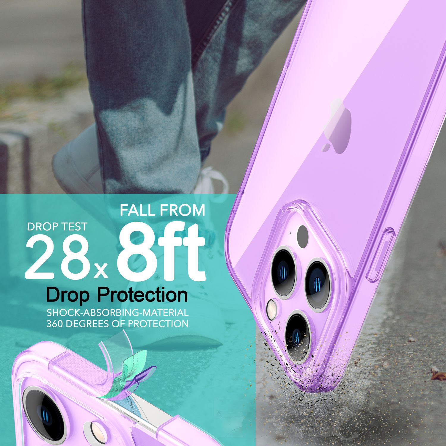 Neon Hülle für iPhone 14 Pro, Durchscheinend Bunt Handyhülle Cover Schutzhülle Lila NALIA Transparente Hülle