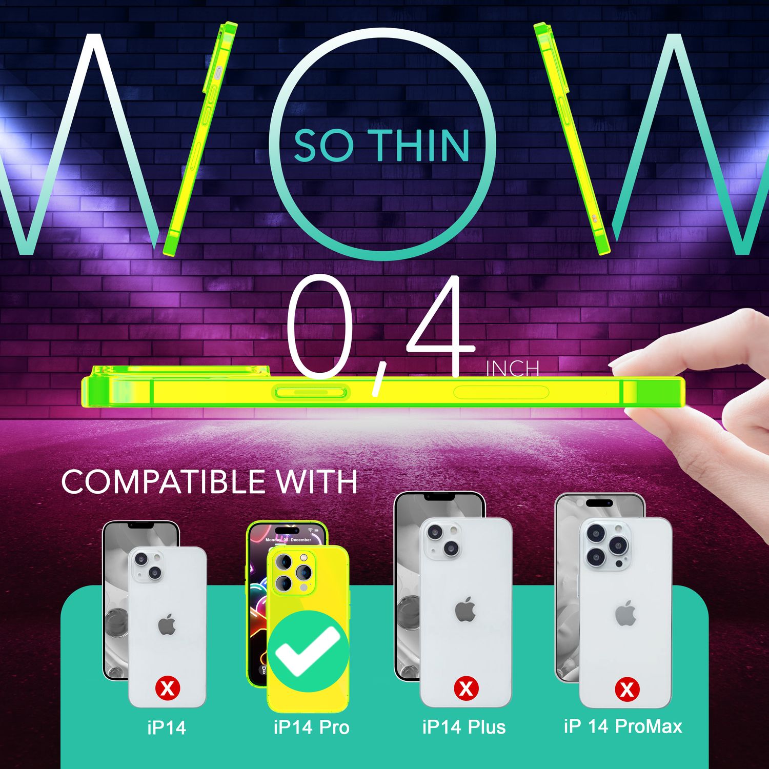 Neon Hülle für iPhone 14 Pro, Durchscheinend Bunt Handyhülle Cover Schutzhülle Gelb NALIA Transparente Hülle