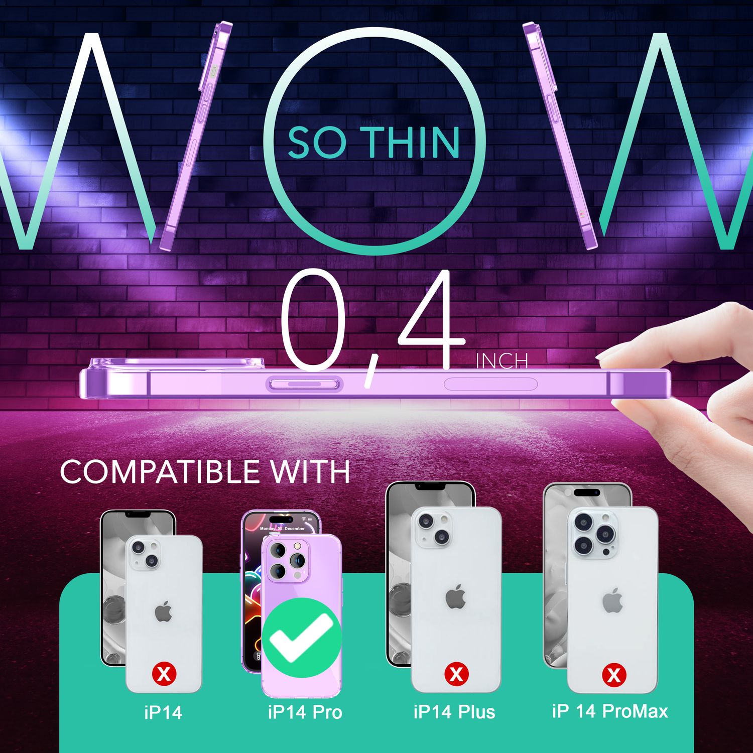 Neon Hülle für iPhone 14 Pro, Durchscheinend Bunt Handyhülle Cover Schutzhülle Lila NALIA Transparente Hülle