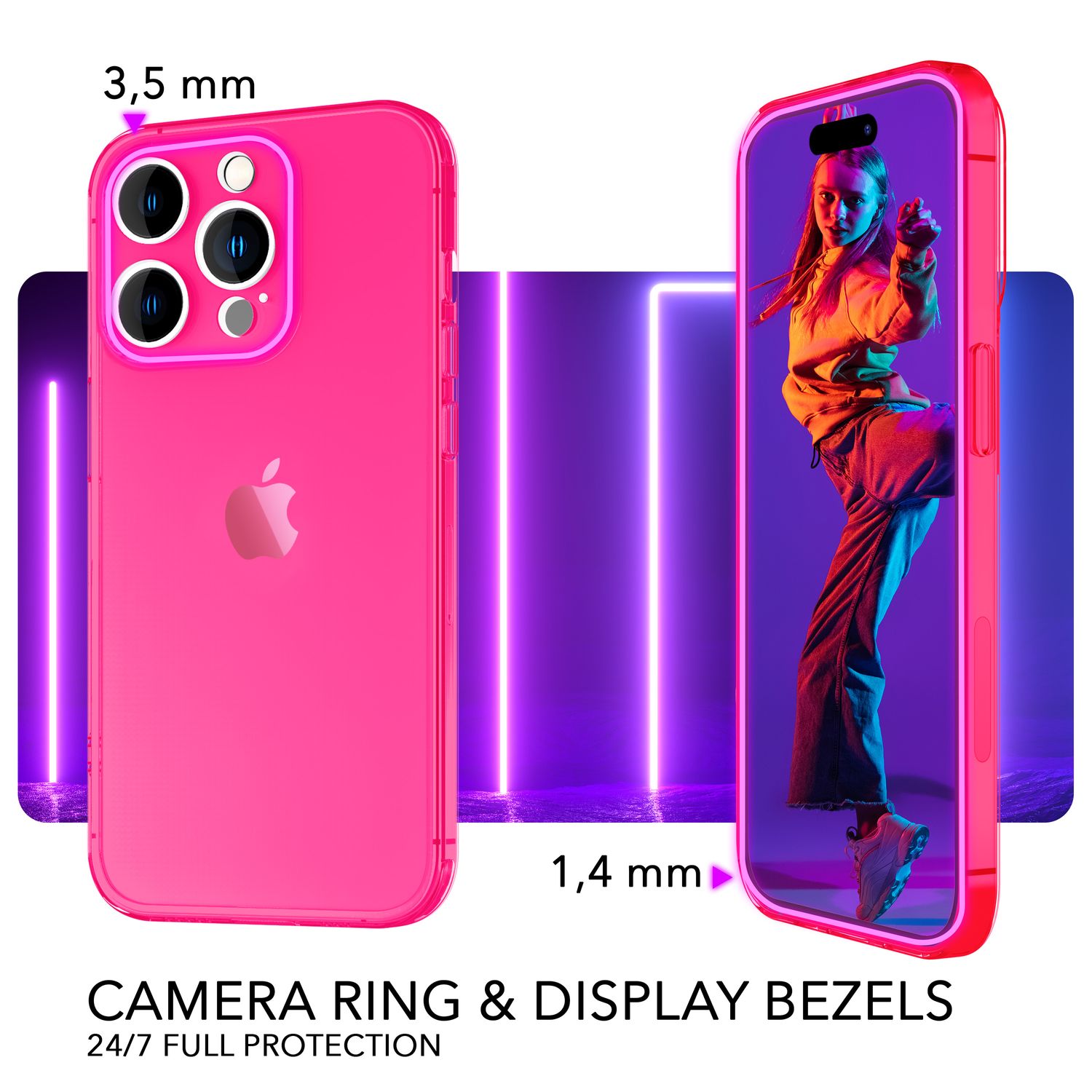 Neon Hülle für iPhone 14 Pro, Durchscheinend Bunt Handyhülle Cover Schutzhülle Pink NALIA Transparente Hülle
