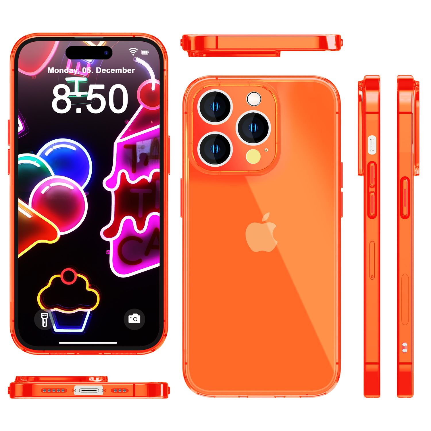Neon Hülle für iPhone 14 Pro, Durchscheinend Bunt Handyhülle Cover Schutzhülle Orange NALIA Transparente Hülle