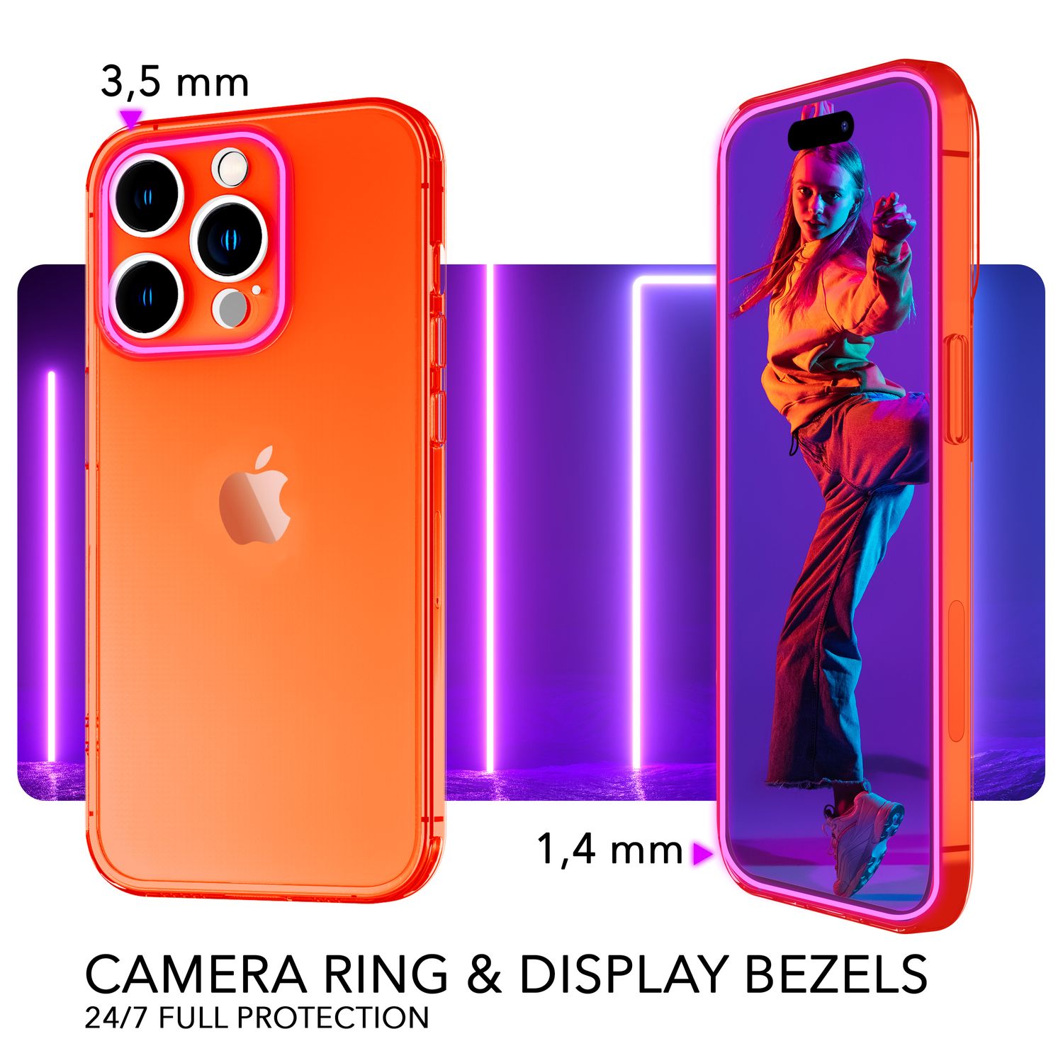 Neon Hülle für iPhone 14 Pro Max, Durchscheinend Bunt Handyhülle TPU Schutzhülle Orange NALIA Neon Hülle